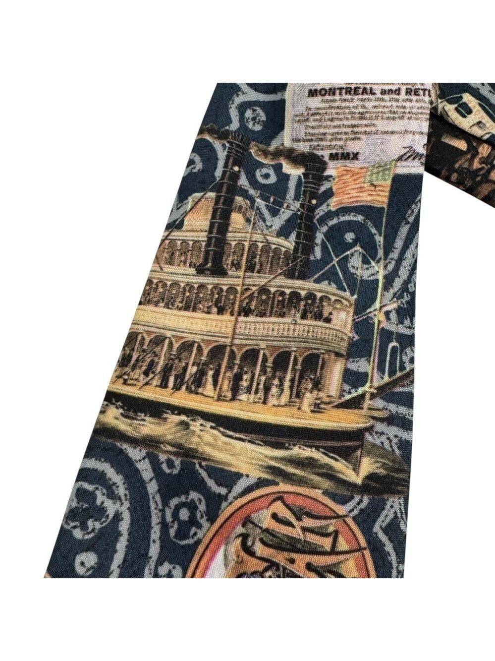 Vintage Travel Themed Neck Tie Navy Blue Steamboat Horse Dining Car Train Retro